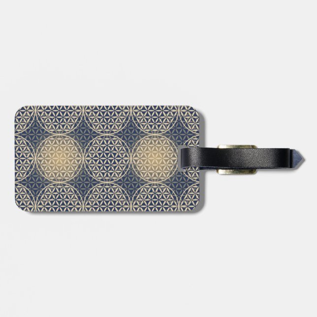 Étiquette À Bagage Fleur de vie - motif de timbre - sable bleu (Dos horizontal)
