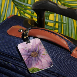 Étiquette À Bagage fleur d'encre d'alcool rose et violet