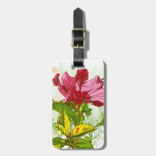 Étiquette À Bagage Fleur d'Hibiscus - peinture à l'aquarelle