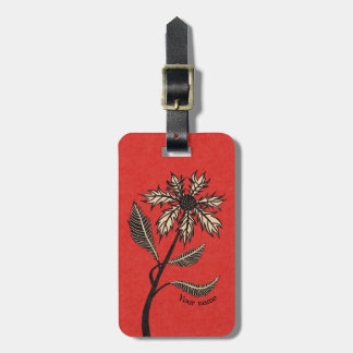 Étiquette À Bagage Fleur Gothique Retro Encre Vintage Rouge Et Noir