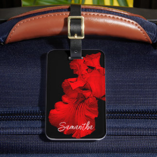 Étiquette À Bagage Fleur Iris rouge à chaud personnalisée