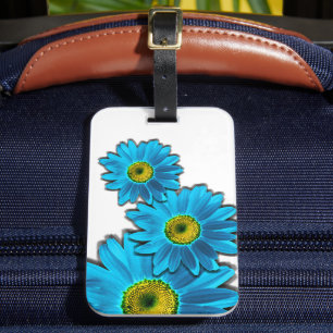 Étiquette À Bagage Fleur marguerite avec pétales bleus