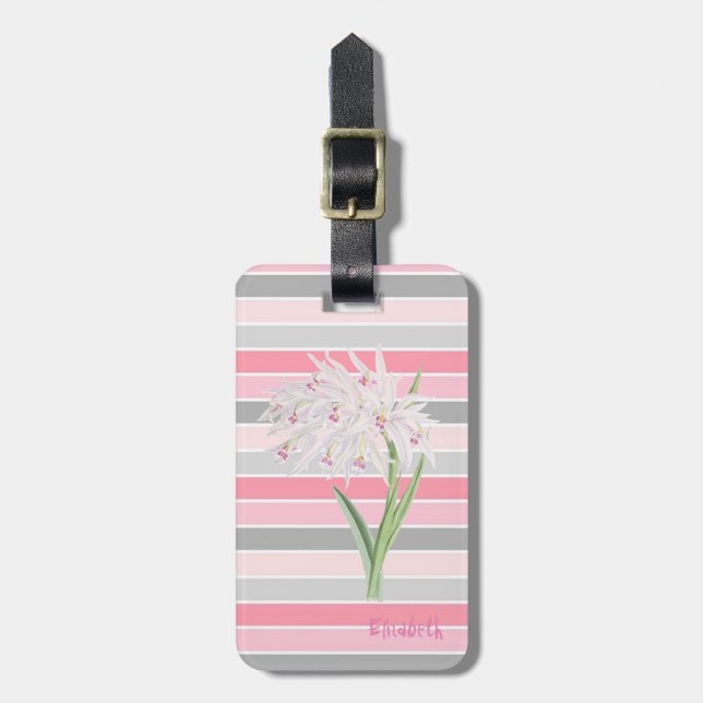 Étiquette À Bagage Fleur mignonne et girly, rayures (Devant Vertical)