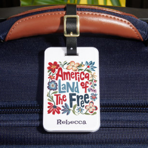 Étiquette À Bagage Fleur personnalisée colorée America Land Of The Fr