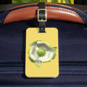Étiquette À Bagage Fleur Rétro MOD Floraison Printanière Verte Blanch