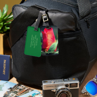 Étiquette À Bagage Fleur Rosebud rouge personnalisée