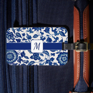 Étiquette À Bagage Fleur Sauvage Bleue Blanche Nom Personnalisé Pays 