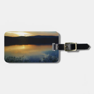 Étiquette À Bagage Fleur sauvage, coucher de soleil bleu