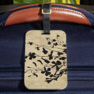 Étiquette À Bagage Fleur sauvage Silhouette Burlap