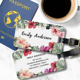 Étiquette À Bagage Fleur tropicale botanique d'été de plage à l'aquar