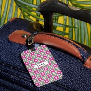 Étiquette À Bagage Fleur verte et magenta en boîte