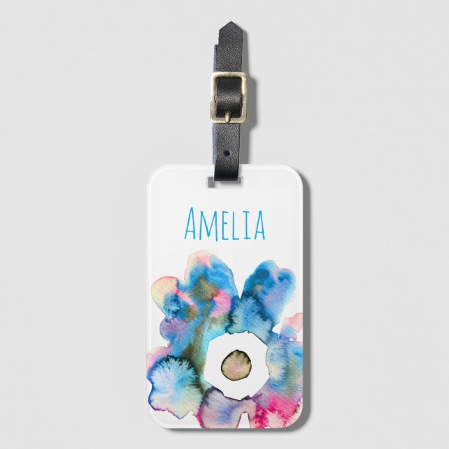 Étiquette À Bagage Fleuron floral moderne dessiné à la main (Devant Vertical)