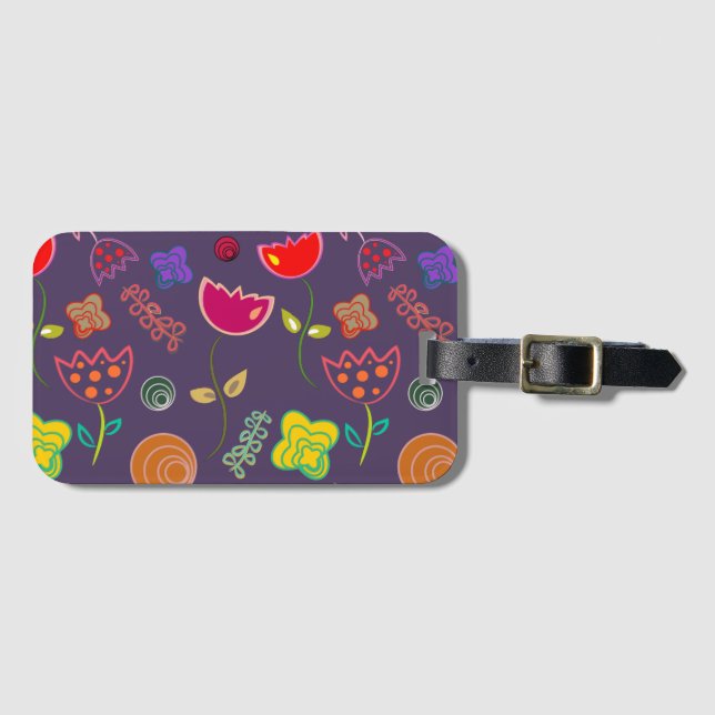 Étiquette À Bagage Fleuron moderne rose violet (Devant Horizontal)