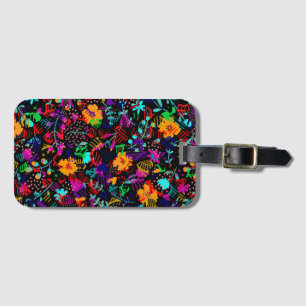 Étiquette À Bagage Fleurs abstraites noires mignonnes