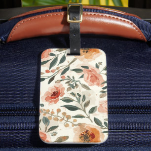 Étiquette À Bagage Fleurs aquarelles orange peinture botanique