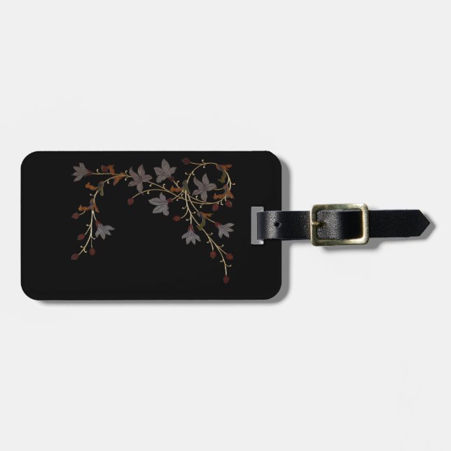 Étiquette À Bagage Fleurs Art Déco sur fond noir (Devant horizontal)