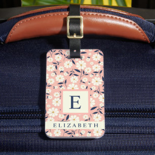Étiquette À Bagage Fleurs blanches florales rose customisées