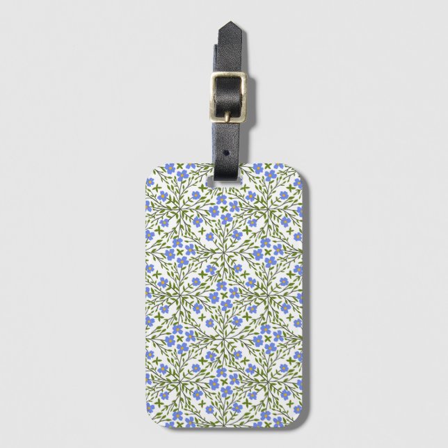 Étiquette À Bagage Fleurs bleues à motif ditsy (Devant Vertical)