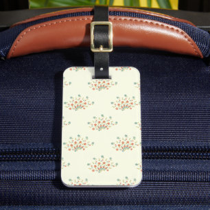 Étiquette À Bagage Fleurs Bleues, Fleurs Rouges, Motif De Fleurs