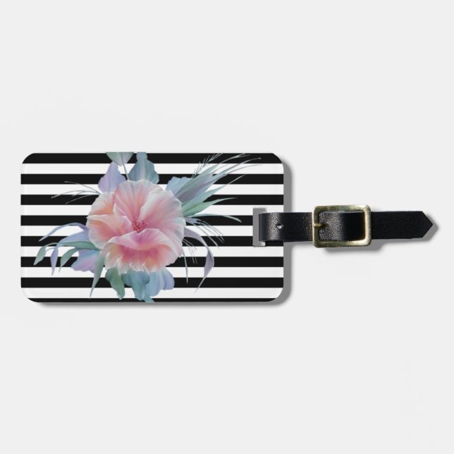Étiquette À Bagage Fleurs Chic Moderne Féminin , Rayures (Devant horizontal)