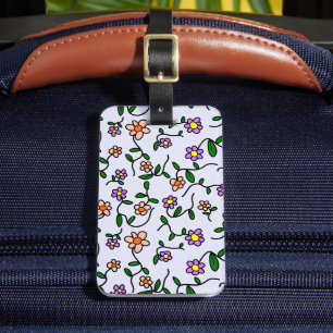 Étiquette À Bagage Fleurs Colorées, Motif Floral, Feuillage, Boho