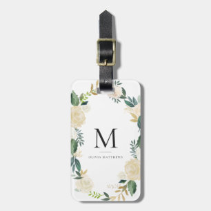 Étiquette À Bagage Fleurs d'aquarelle avec le monogramme de parties