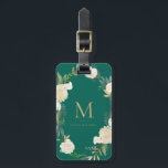 Étiquette À Bagage Fleurs d'aquarelle avec le vert de monogramme de<br><div class="desc">Les fleurs d'aquarelle avec le monogramme de feuille d'or verdissent l'étiquette | de sac élégant et l'étiquette féminine de bagage comportant des fleurs d'aquarelle avec des accents de parties scintillantes de feuille d'or de faux et d'or de faux avec une couleur verte d'arrière - plan.</div>