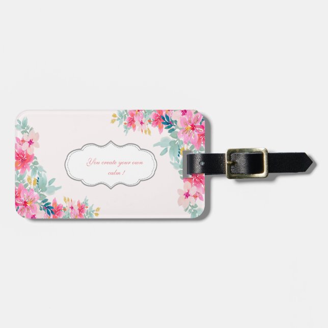 Étiquette À Bagage Fleurs d'aquarelle chic, Message de motivation (Devant horizontal)