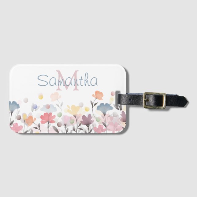 Étiquette À Bagage Fleurs d'aquarelle douces personnalisées (Devant Horizontal)