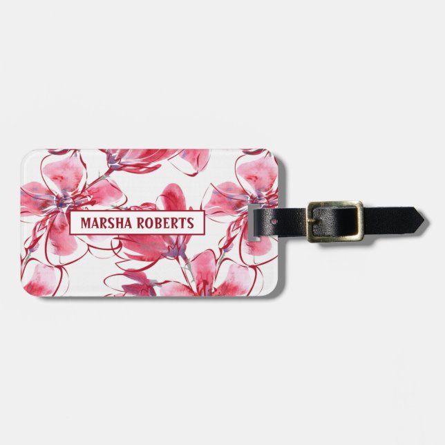 Étiquette À Bagage Fleurs d'aquarelle monogrammes (Devant horizontal)