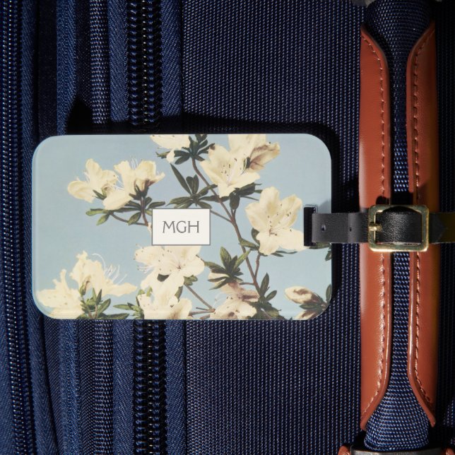 Étiquette À Bagage Fleurs d'Azalée Crème Blanche Monogramme (Insitu Rectoal 4)
