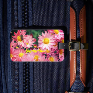 Étiquette À Bagage Fleurs De Faisée Rose Et Bumble Bee Personnalisées