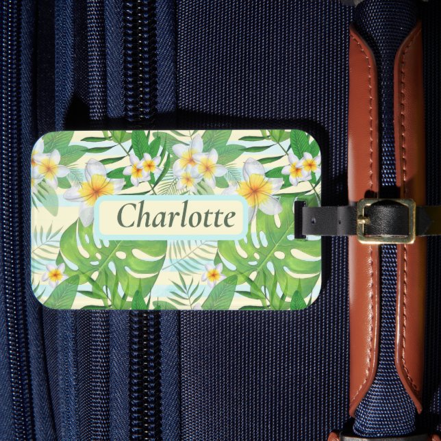 Étiquette À Bagage Fleurs de l'île et Feuilles Monstera Personnalisé (Insitu Rectoal 4)