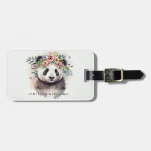 Étiquette À Bagage Fleurs de Panda Aquarelle
