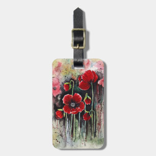 Étiquette À Bagage Fleurs De Pavot En Aquarelle