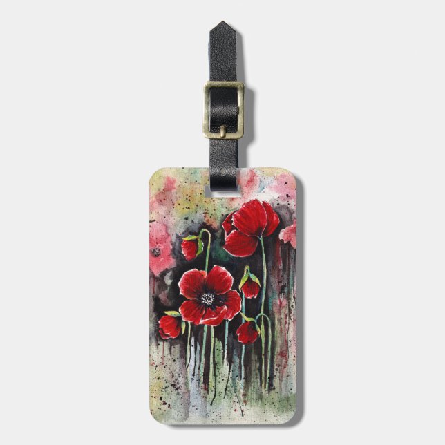 Étiquette À Bagage Fleurs De Pavot En Aquarelle (Devant Vertical)