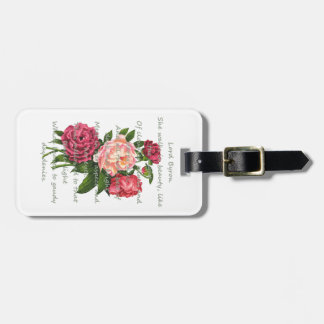 Étiquette À Bagage Fleurs de pivoines vintages poème byron romantique