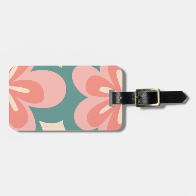 Étiquette À Bagage Fleurs de style rétro rose et turquoise (Devant horizontal)