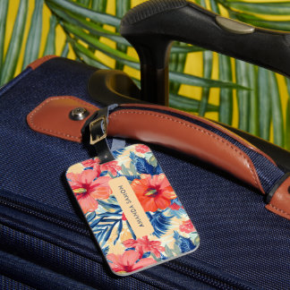 Étiquette À Bagage Fleurs d'été Motif floral d'Hibiscus tropical