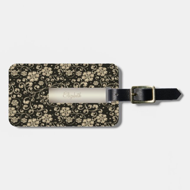 Étiquette À Bagage Fleurs d'or élégantes - Personnalisées (Devant horizontal)