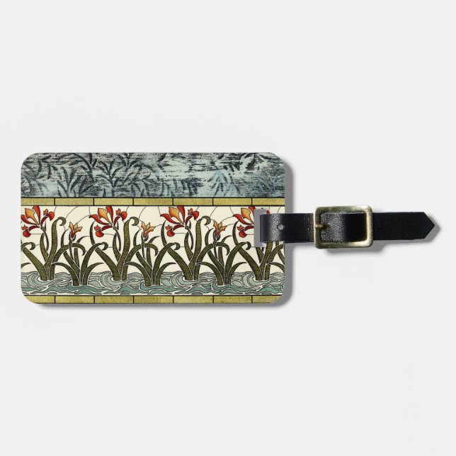 Étiquette À Bagage Fleurs en verre tendu avec bordure en tan (Devant horizontal)