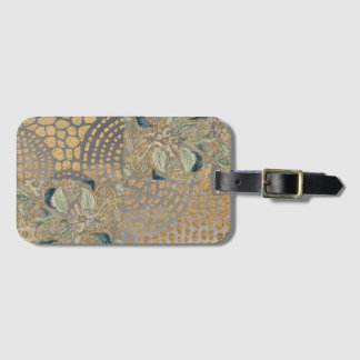 Étiquette À Bagage Fleurs et peau de girafe dorée, fond gris