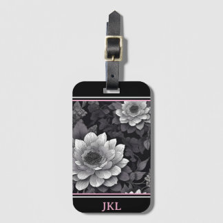 Étiquette À Bagage Fleurs noires et blanches