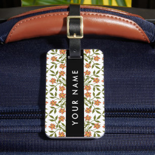 Étiquette À Bagage Fleurs orange, Motif Floral, Boho, Votre Nom