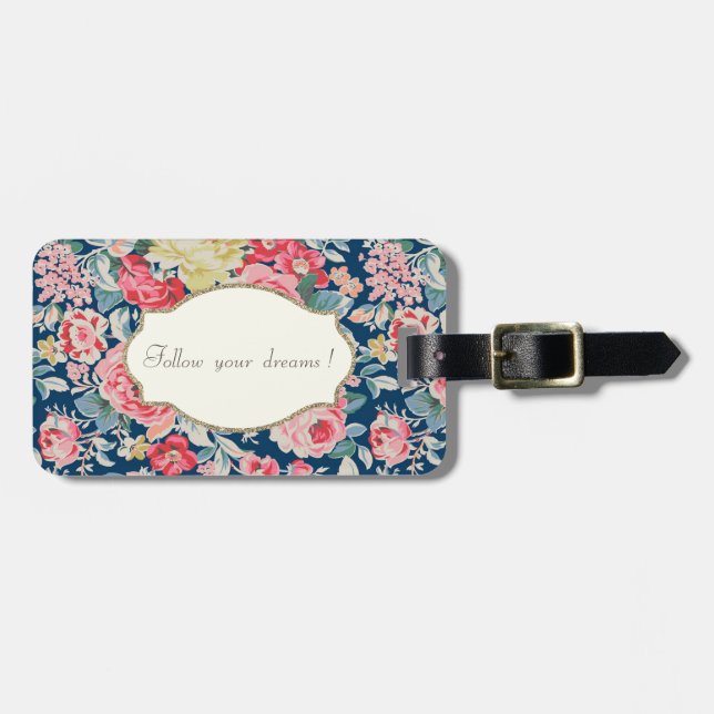 Étiquette À Bagage Fleurs Romantiques Adorables - Message Motivationn (Devant horizontal)