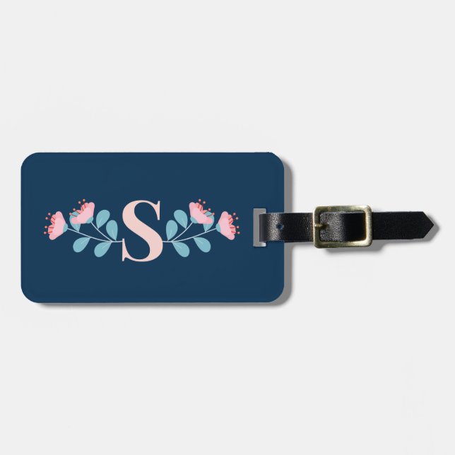 Étiquette À Bagage Fleurs roses en fleurs dans le style scandinave (Devant horizontal)