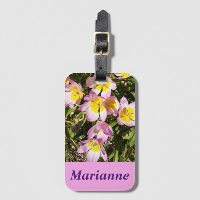 Étiquette À Bagage Fleurs roses et jaunes (Devant Vertical)