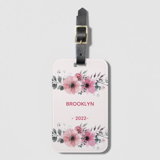 Étiquette À Bagage Fleurs roses modernes (Devant Vertical)