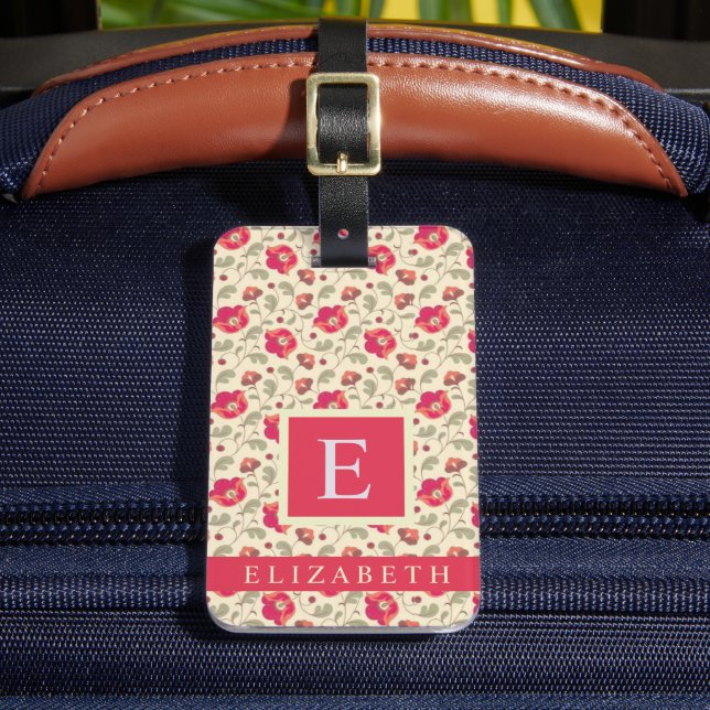 Étiquette À Bagage Fleurs rouges rose pâle jaune pâle customisées (Insitu Rectoal 2)