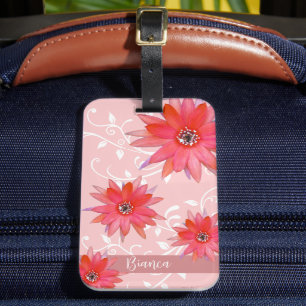Étiquette À Bagage Fleurs rouges Whimsical Feuilles Tourbillonnant Aj